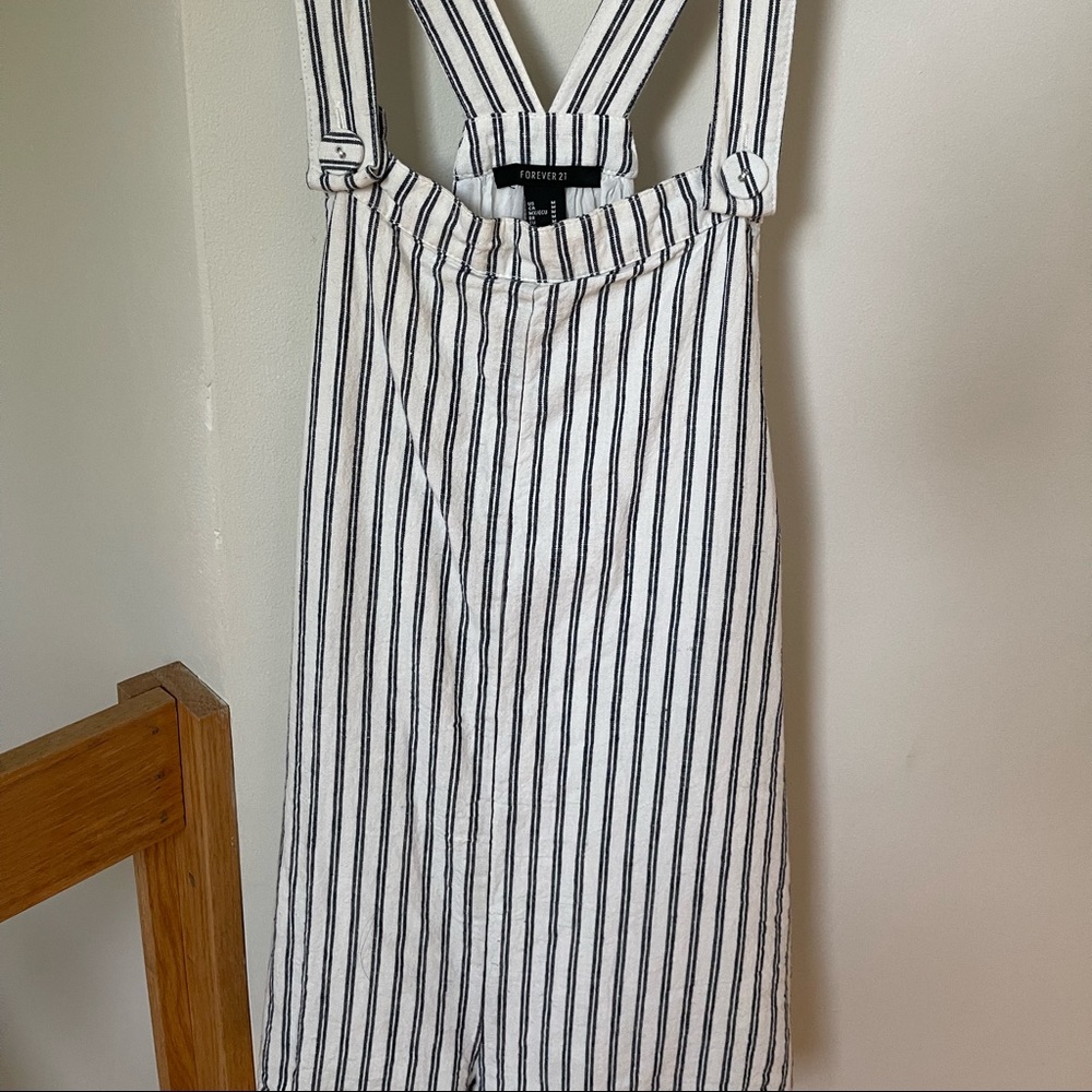 Black-and-white-striped overall shorts